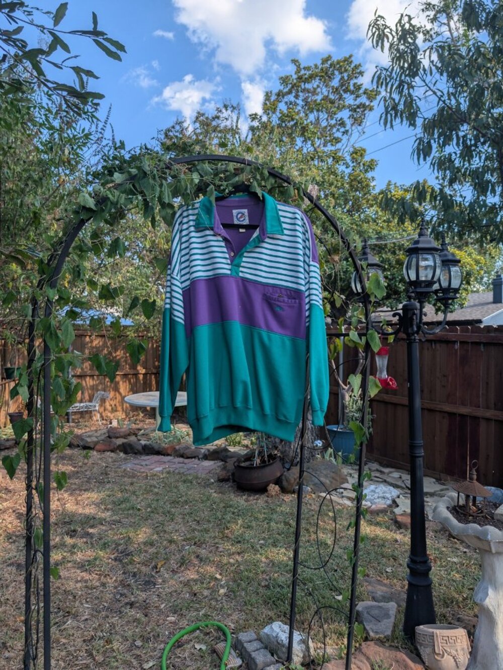 Vintage 90s Colorblock Polo Sweatshirt Teal Purple Oversized
